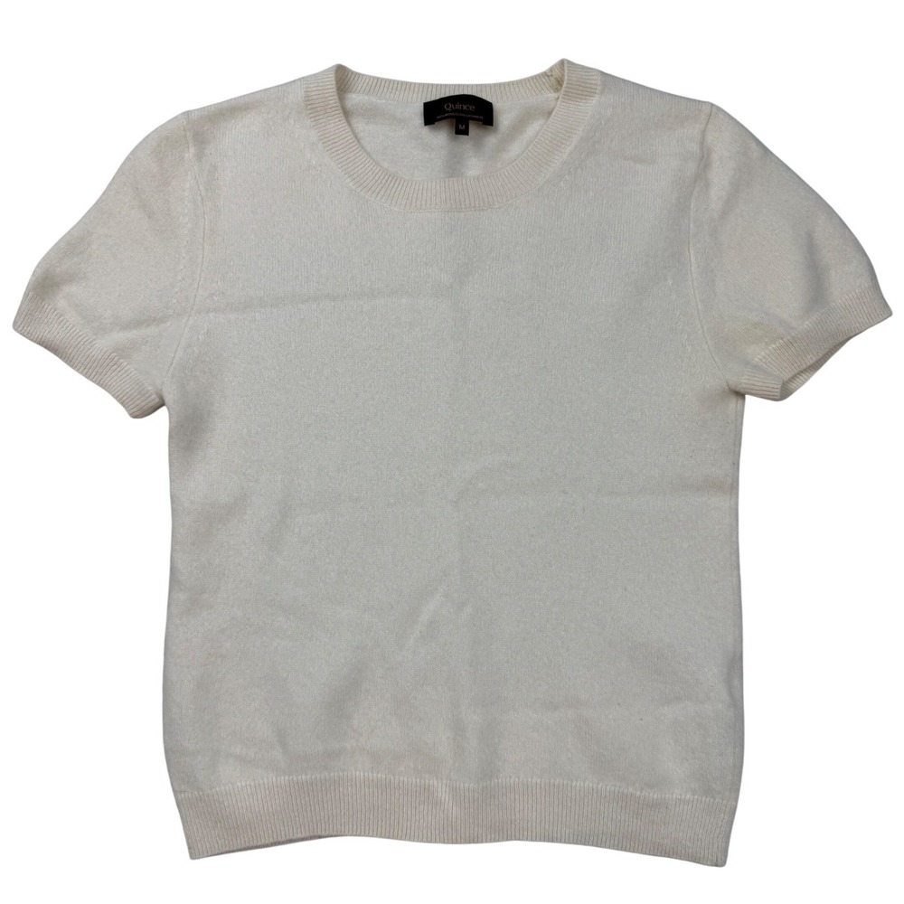 Quince Mongolian Cashmere Short Sleeve Crew Neck Sweater Ivory Cream Womens M